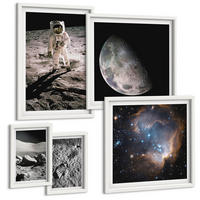 BILDER SET 5er Set - 50x50 cm & 20x30 cm & 40x60 cm Weißer Rahmen - Astronautenfoto vom Mond - Weiß, Kunststoff (40/60cm) - TULUP