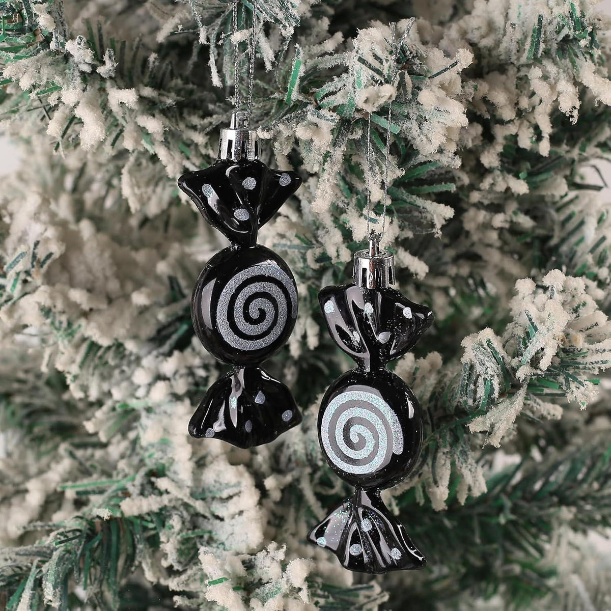 WEIHNACHTSBAUMSCHMUCK Zuckerstange 12-teiliges Set 8 cm - Schwarz, Kunststoff (3/3/9cm)