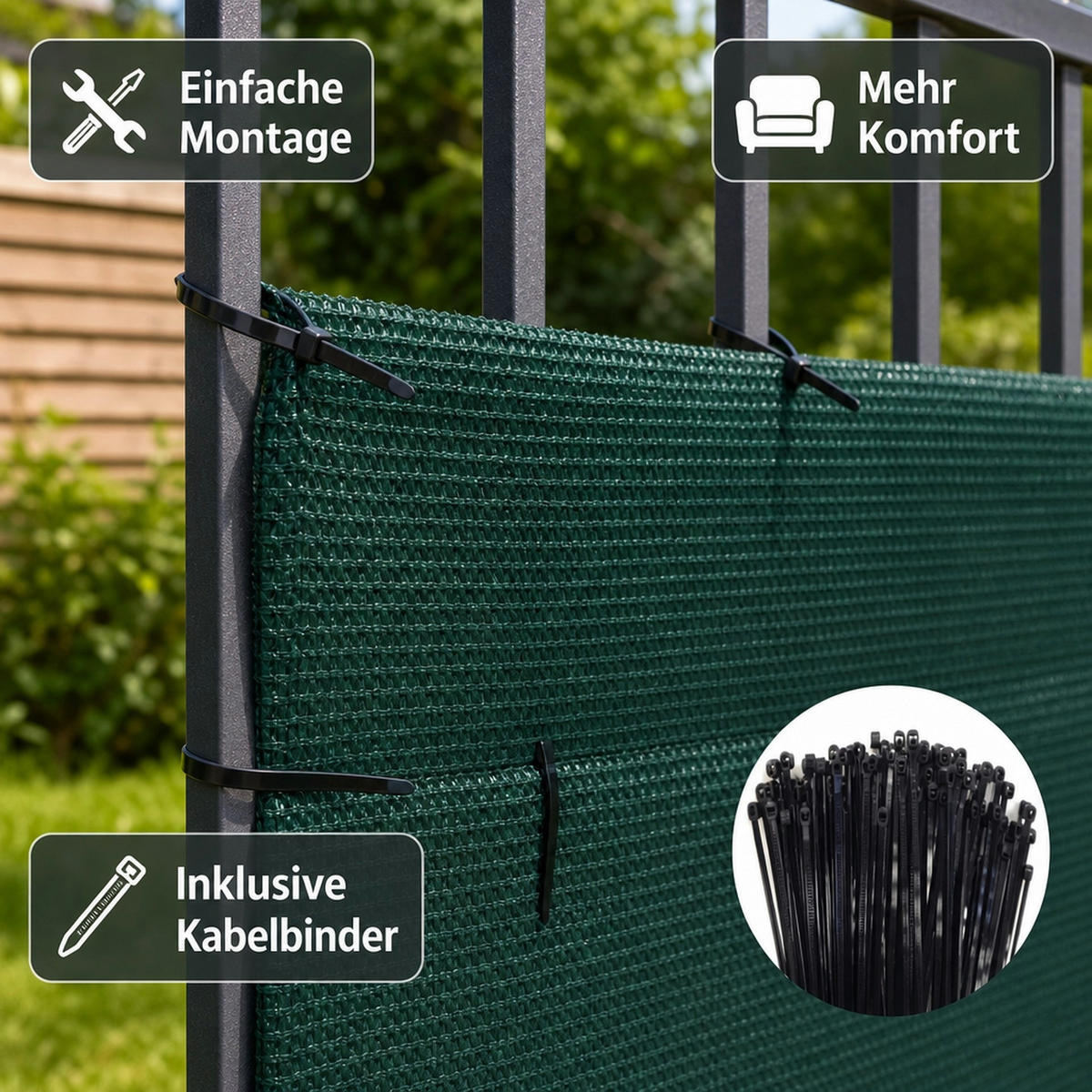 SICHTSCHUTZNETZ - Dunkelgrün, Kunststoff (180/180cm) - KLASEBO