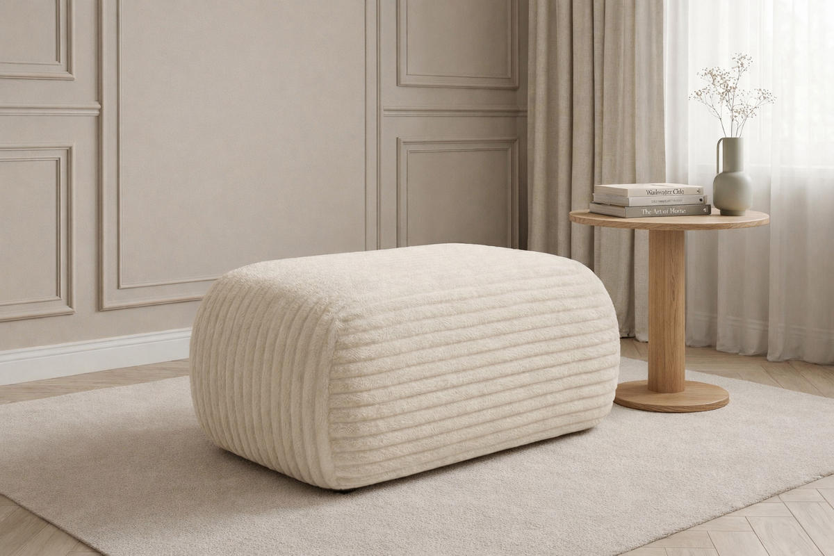 HOCKER Sitzpouf Für Wohnzimmer, Cordstoff Tilia, Ecru, BIS - Ecru, Holz (64/40/40cm) - Kaiser Möbel