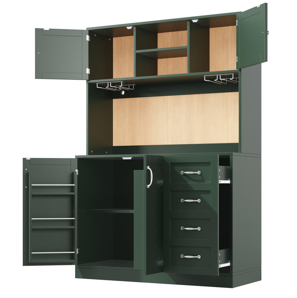 BUFFETSCHRANK mit LED 120x40x188 cm MDF Grün 4 Türen - Grün, Holzwerkstoff (40/188/120cm) - Meubliv