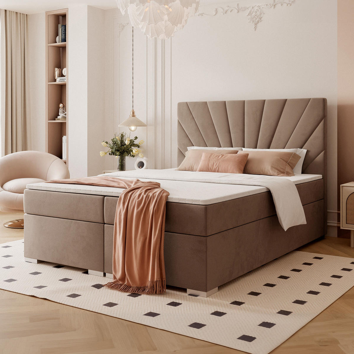 BOXBETT 160x200 cm mit Topper - Braun, Holzwerkstoff/Textil (140/200cm) - Idohome