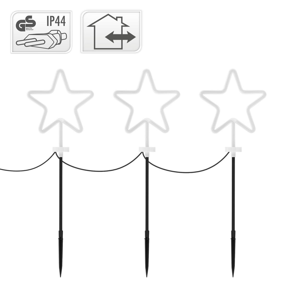 GARTENSTECKER STERN 3er Set H:58 cm Außen für Weihnachten - Weiß, Kunststoff (1.8/58/500cm) - ECD-Germany
