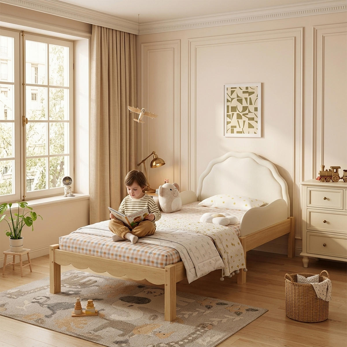 BETT 90/200 cm DE-32727 mit PU-Kopfteil und Seitengittern Beige - Naturfarben, Holz (90/200cm) - ComfortXL