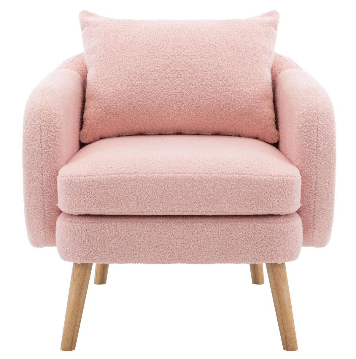 KŘESLO 71/72/71 cm růžové z teddy sametu s polštářem a silným sedákem - růžová, textil (72/71/71cm) - OKWISH