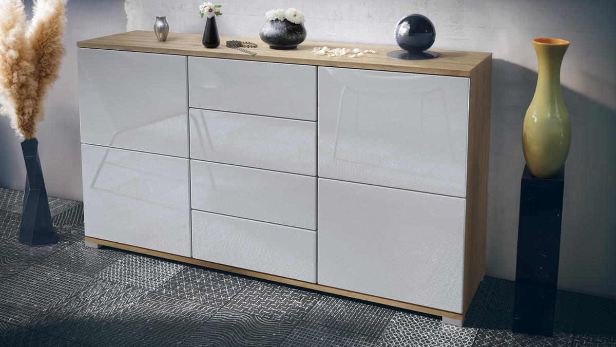 SIDEBOARD Rova Weiß Hochglanz - Weiß Hochglanz, Holzwerkstoff (138.5/75.5/35cm) - Vladon