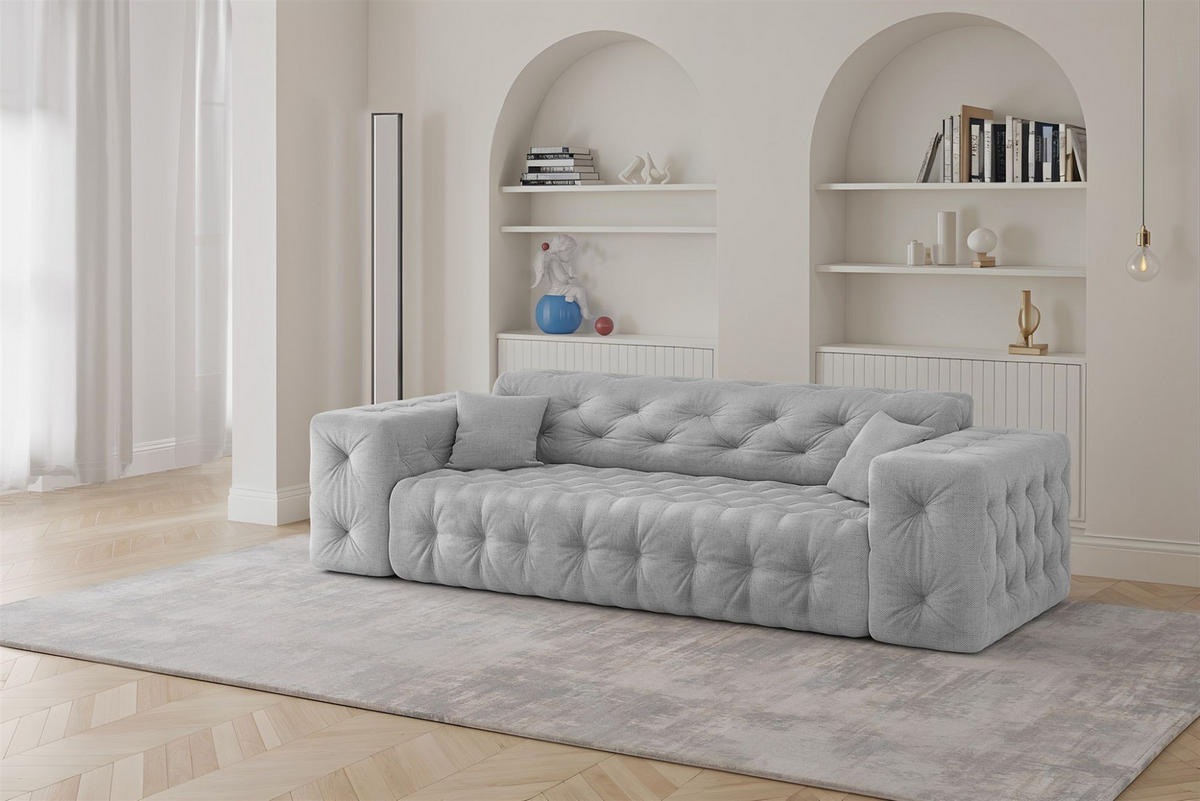 SOFASET Chantal In Moly - Hellgrau, Holzwerkstoff/Textil (251/78/96cm) - Fun Möbel