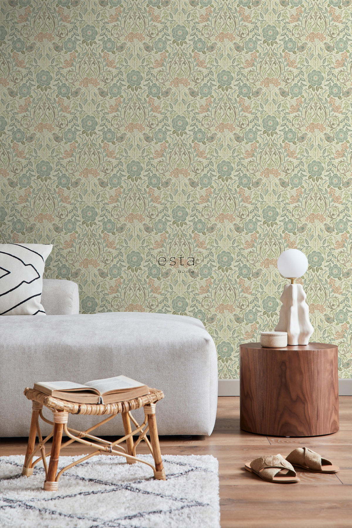 TAPETE Blumen und Vögel im Jugendstil 53 cm x 10.05 m - Multicolor, Papier (53/1000cm) - ESTAhome
