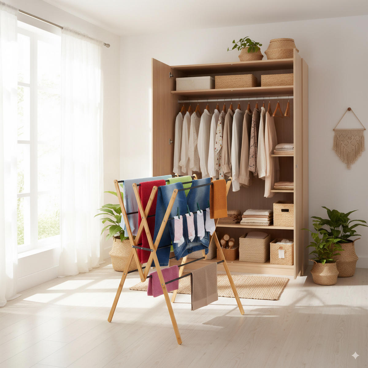 SUŠIAK na prádlo - viacfarebná, kov/drevo (70/93/62cm) - Relaxdays