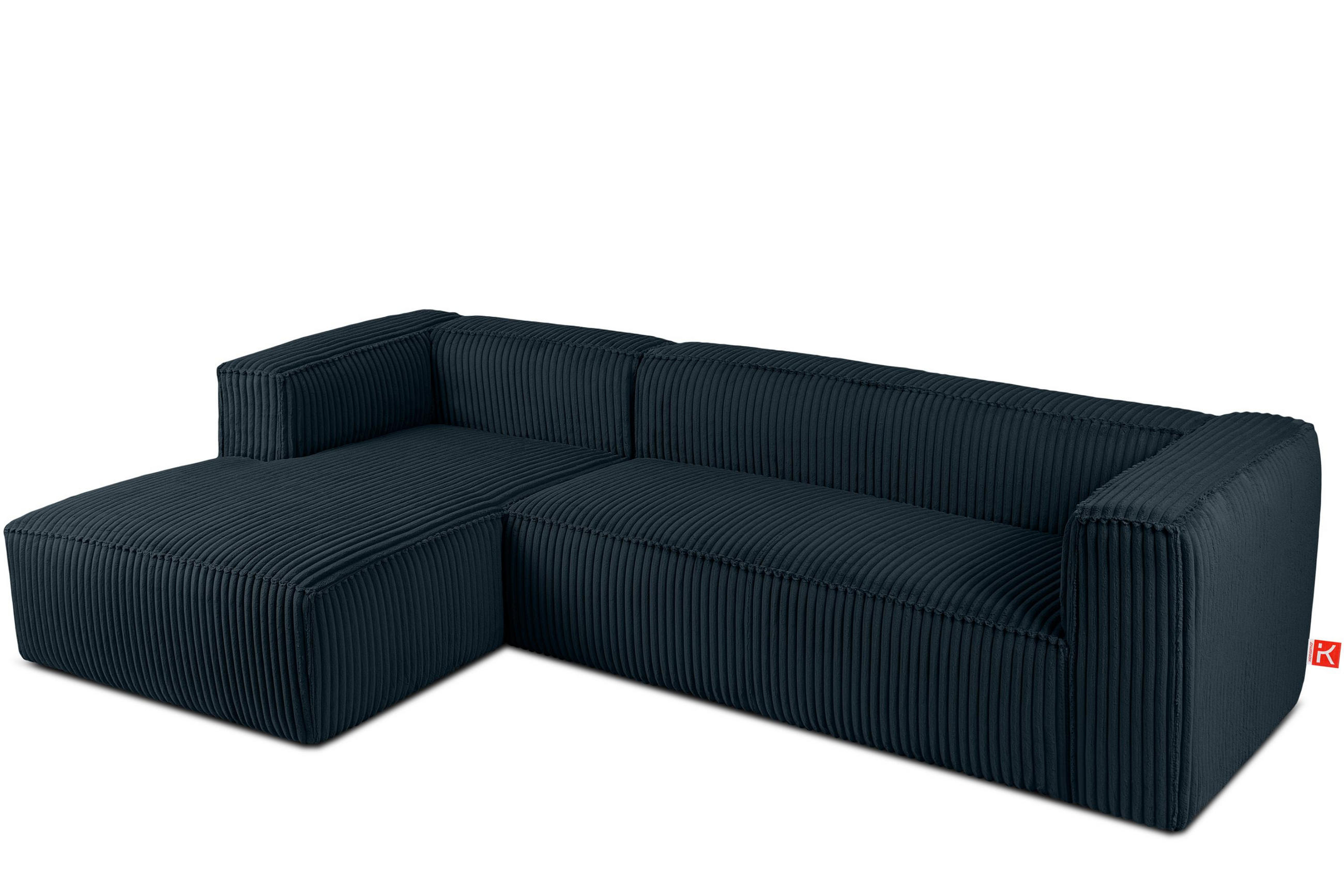 ECKSOFA-LINKS FEROX Modern, Cord-Stoff, marineblau - Blau/Grün, Textil (305/175cm) - KONSIMO®