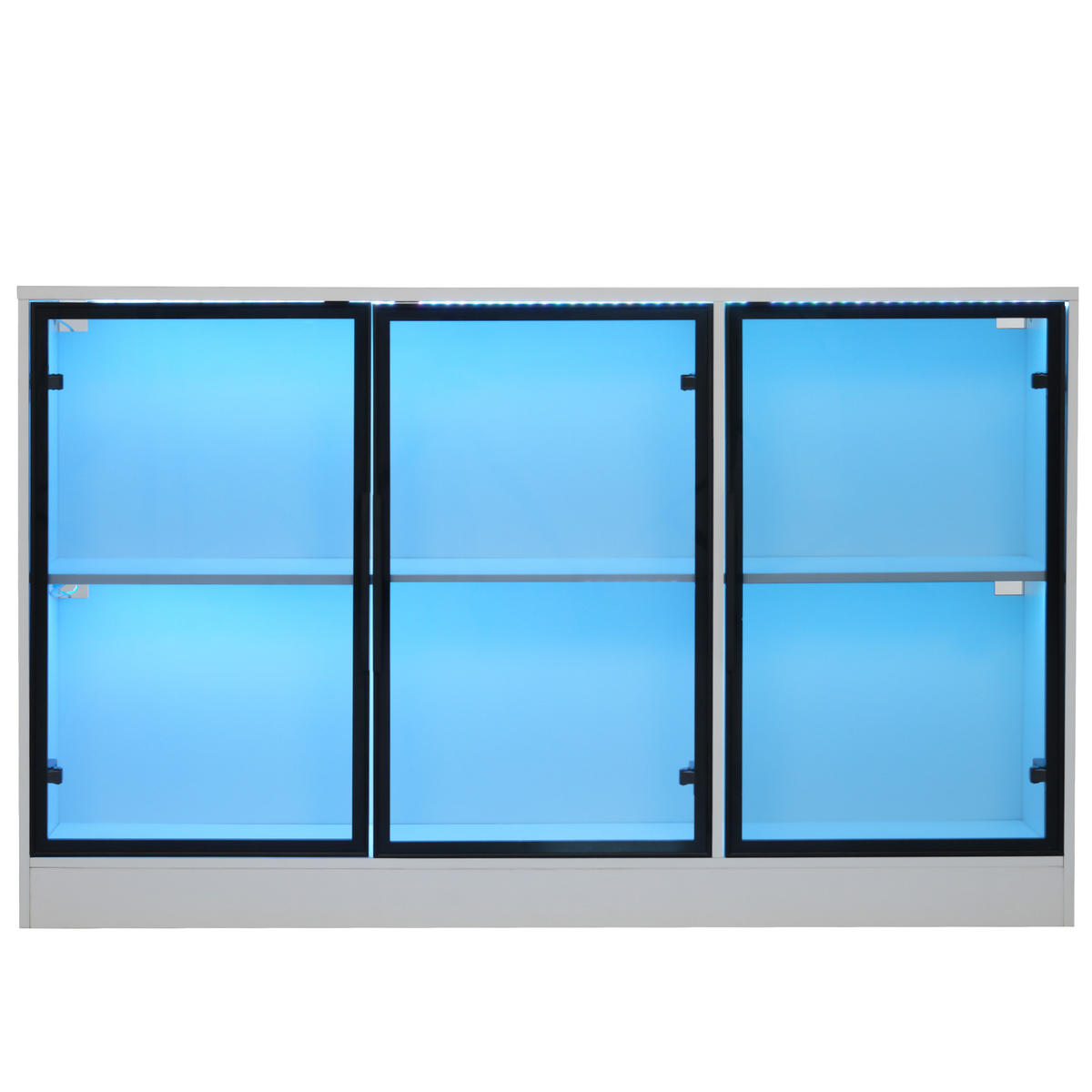 VITRINE 120x30x73 cm Weiß mit LED und Glasfront - Weiß, Holzwerkstoff (120/73/30cm) - FLIEKS
