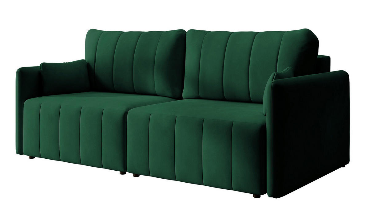SCHLAFSOFA Pierra Dunkelgrün hydrophober Samt - Dunkelgrün/Schwarz, Kunststoff/Textil (215/100/112cm) - Selsey