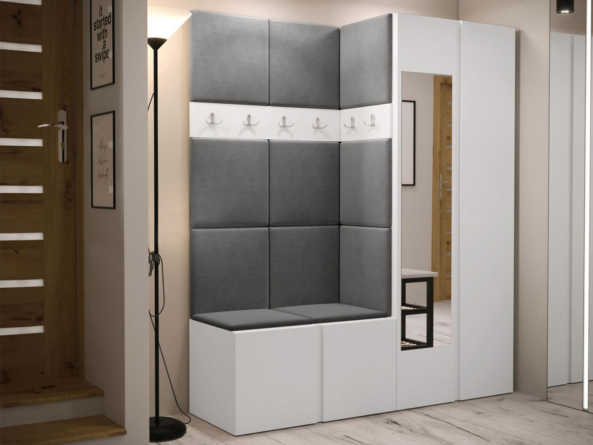GARDEROBEN-SET Orion XII - Weiß/Grau, Holzwerkstoff/Kunststoff (158/186/46cm) - MIRJAN24