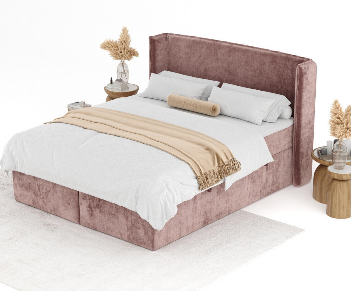 BOXBETT Skyline Rosa 200/200 cm mit Matratze und Topper - Pink/Schwarz, Holz/Holzwerkstoff (200/200cm) - Maison de Reve