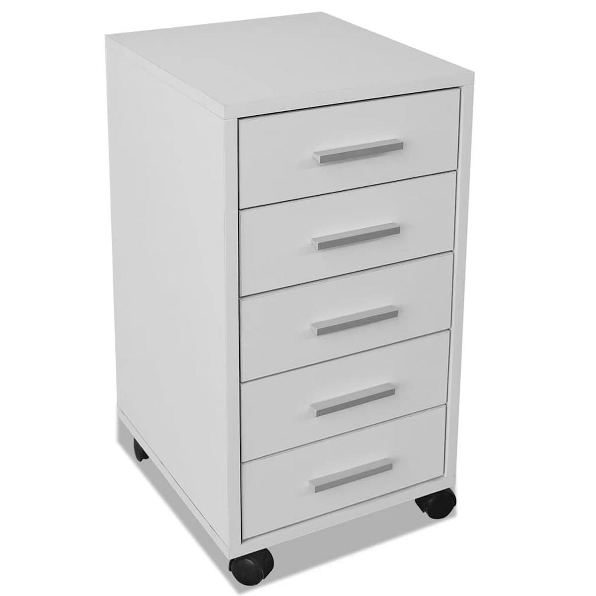 BÜROSCHUBLADENSCHRANK Auf Rollen 5 Schubladen Weiss - Weiß, Holz (38/63/33cm) - vidaXL