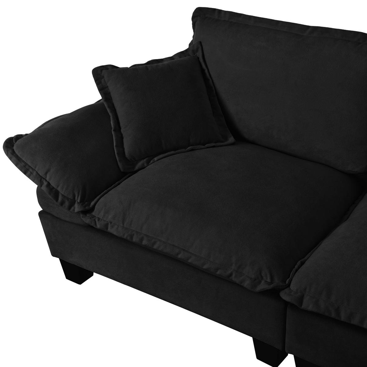 ECKSOFA aus Chenille 264x155x90 cm in Schwarz mit beweglicher Ottomane - Schwarz, Textil (155/90/264cm) - Modfu