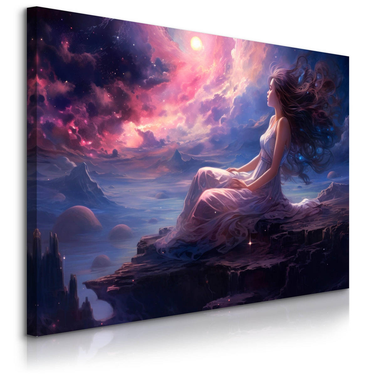 LEINWANDBILD Märchenland Frau Abstraktion 90cm x 60cm - Blau/Violett, Textil (90/60cm) - Muralo