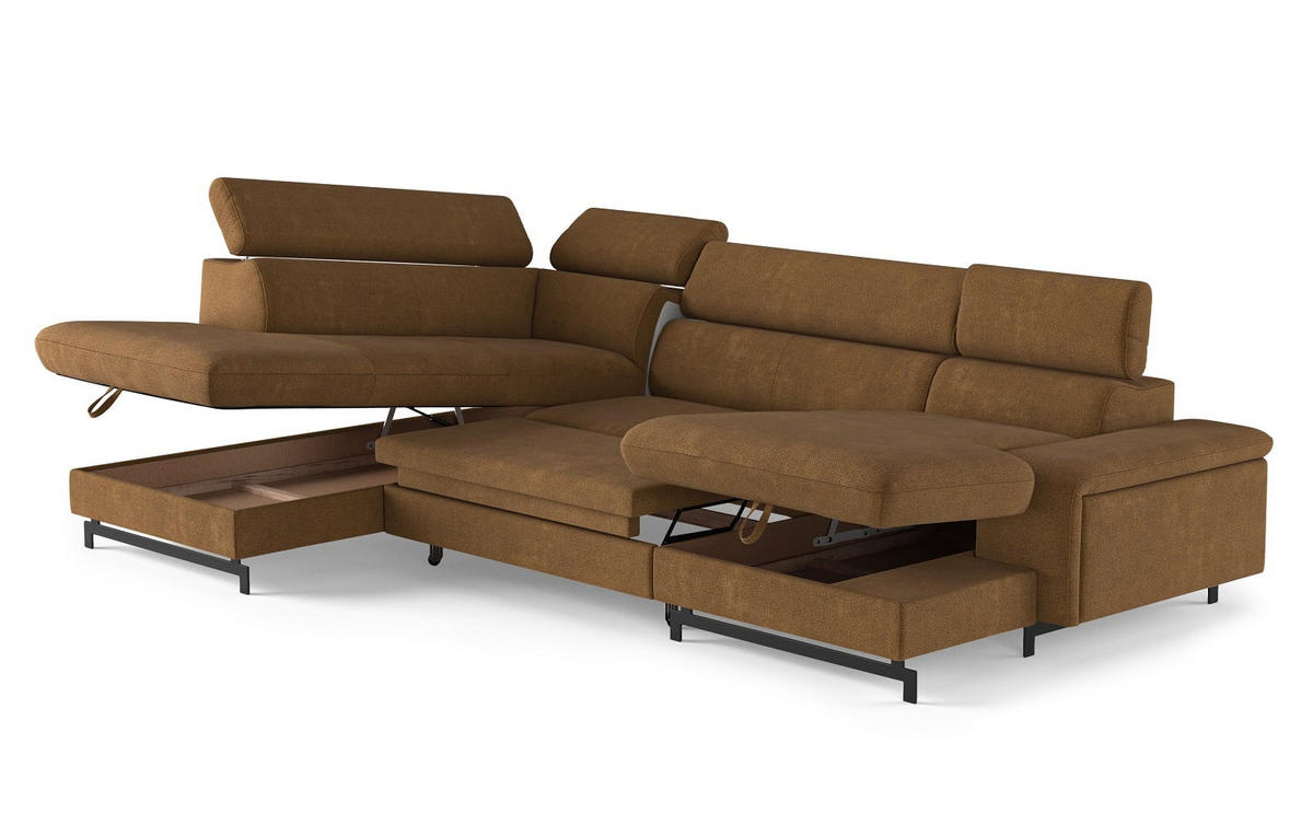 WOHNLANDSCHAFT mit Schlaffunktion und Bettkasten, Orlando-Stoff - Cognac/Schwarz, Kunststoff/Textil (328/81/215cm) - Cotta