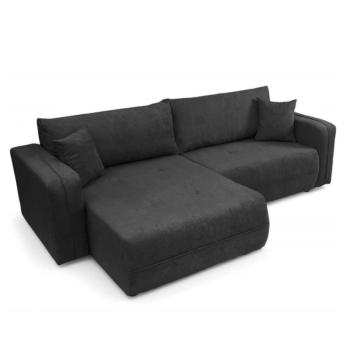 ECKSOFA mit Schlaffunktion - 244 cm - Anthrazit/Schwarz, Kunststoff/Textil (244/145cm) - home24