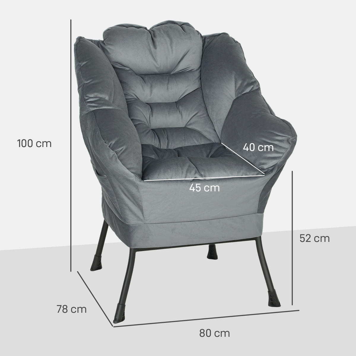 SESSEL mit Seitentasche, Grau - Grau, Textil (80/100/78cm) - HOMCOM