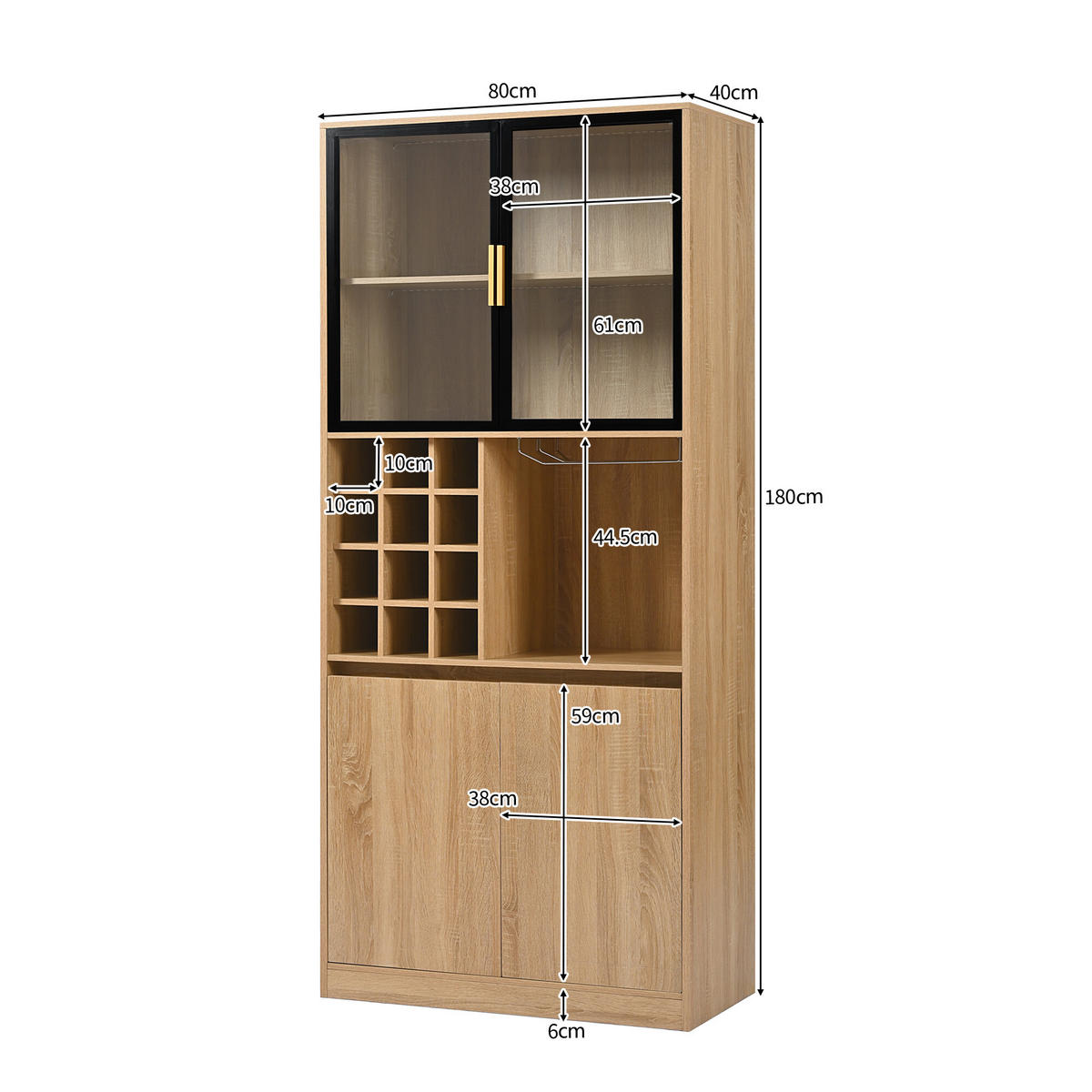 VITRINE mit Weinregal und LED - Hellbraun, Glas/Holzwerkstoff (40/180/80cm) - Urban Meuble