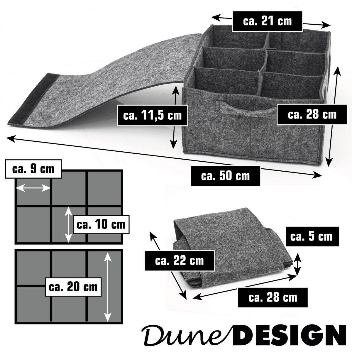 TASSENHALTER - ca. 28 x 21 x 11,5 cm - aus Filz - Grau, Kunststoff (21/11.5/28cm) - Dunedesign