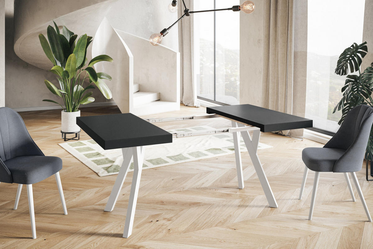 ESSZIMMERTISCH RICO, ausziehbarer Tisch100-200X100X77 cm, Farbe: Schwarz, mit Holzbeinen in Farbe Weiß - Schwarz/Weiß, Holzwerkstoff (100/100/77cm) - Alpi-Möbel