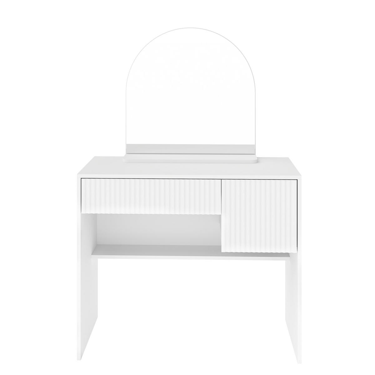 SCHMINKTISCH 40/90/135 cm weiß aus MDF mit Spiegel und 2 Schubladen - Weiß, Holzwerkstoff (40/135/90cm) - OKWISH