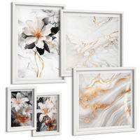 BILDER SET 5er Set - 50x50 cm & 20x30 cm & 40x60 cm Weißer Rahmen - Bilder mit blau-goldenen Mustern - Weiß, Kunststoff (40/60cm) - TULUP