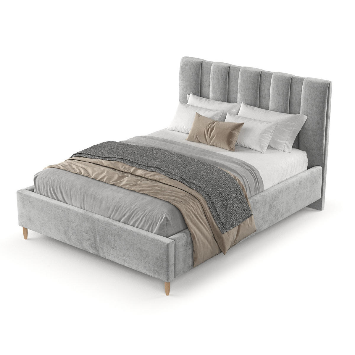 POLSTERBETT Loom 140/200 cm Hellgrau im Lotta Stoff - Hellgrau/Naturfarben, Holz/Holzwerkstoff (140/200cm) - AltaBeds