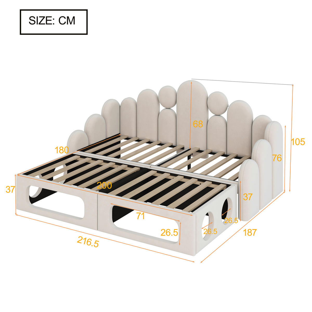 KINDERBETT 90/200 cm DE-02146, in Beige, mit Sofa- und Haustierbett-Funktion - Beige, Holzwerkstoff (90/200cm) - ComfortXL