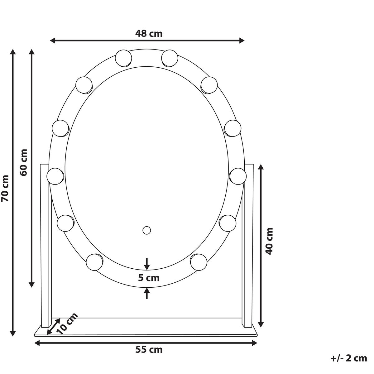 BADSPIEGEL mit LED-Beleuchtung oval 50/60 cm Rostrenen - Weiß, Metall (55/60/3cm) - Beliani