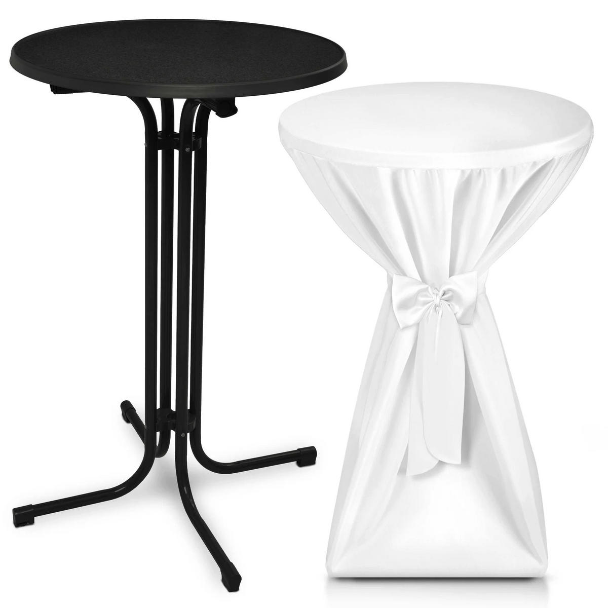 STEHTISCH Bellini Ø 60cm Schwarz mit Premium Stehtischhusse Ø 60cm Weiß - Schwarz Hochglanz/Schwarz, Textil/Metall (60/60/110cm) - Beautissu 