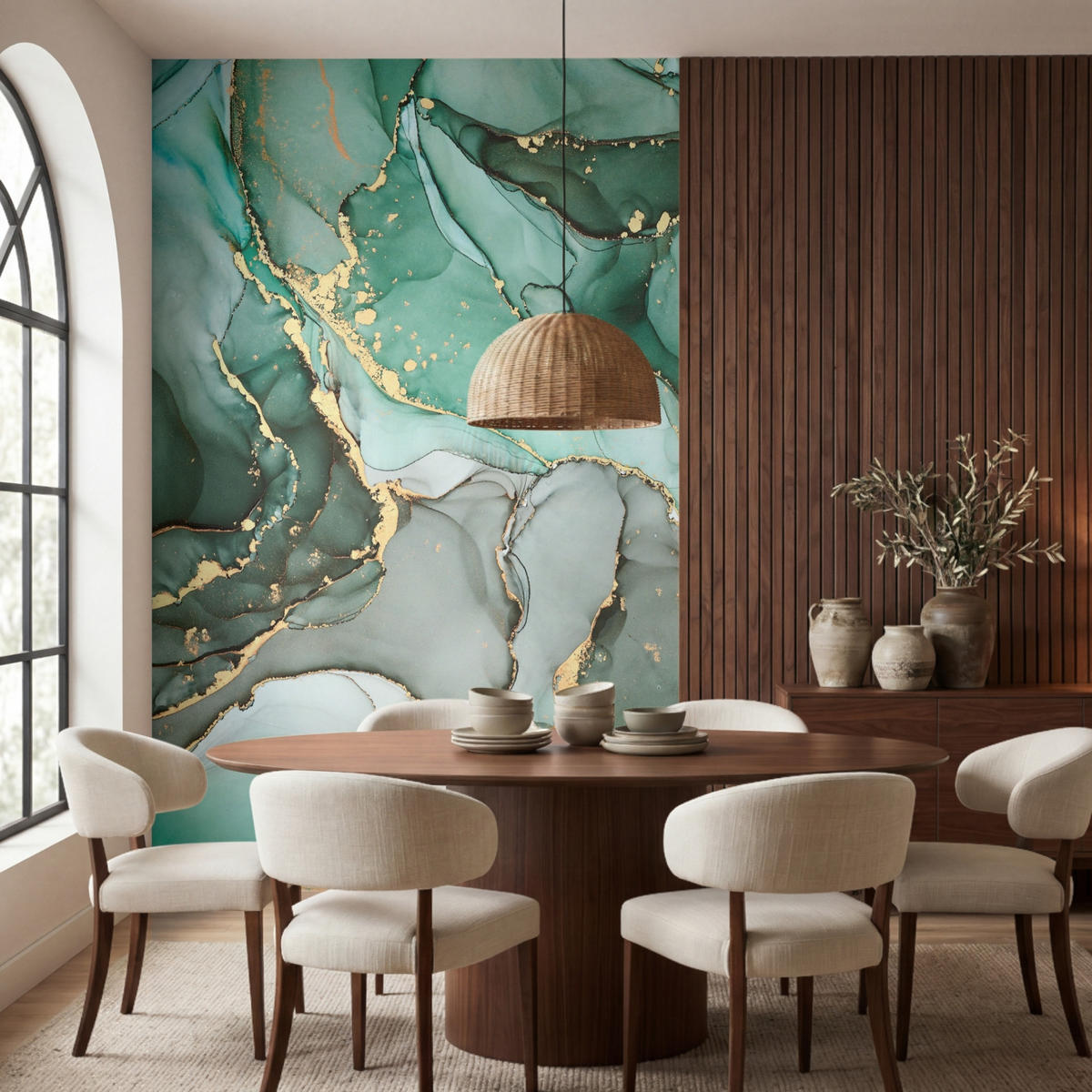 TAPETE - Gold - Marmor - Grün - Luxus - Marmoroptik - Grau - 180x280 cm - Grün, Papier (180/280cm) - OnlyWow