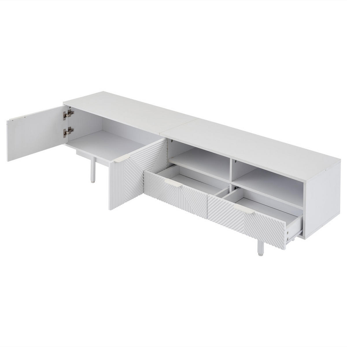 TV-SCHRANK 200x40cm Modern abstrakte Linien Stauraum Weiß bis 90 Zoll - Weiß, Holz (52.07/12.19/115.06cm) - FLIEKS