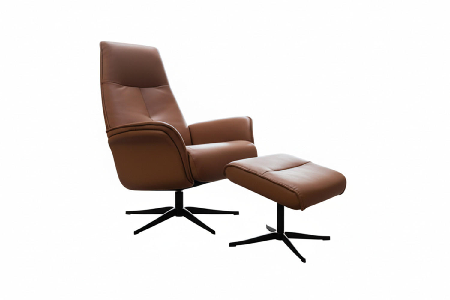 RELAXSESSEL-SET JOSIANE Braun Leder Relaxfunktion - Schwarz/Braun, Leder/Metall (78/107/87cm) - KAWOLA