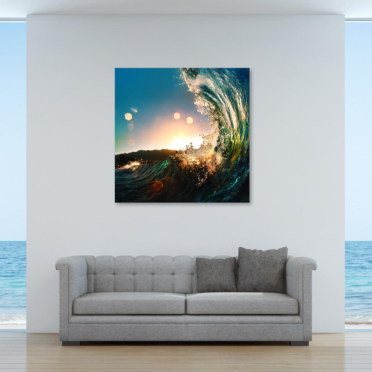 WANDBILD landschaften orange - Blau, Textil (50/50cm) - Feeby