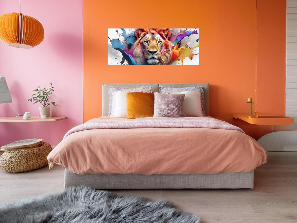 GLASBILD 125x50 cm Löwe bunt - Weiß, Glas (125/50cm) - artissimo