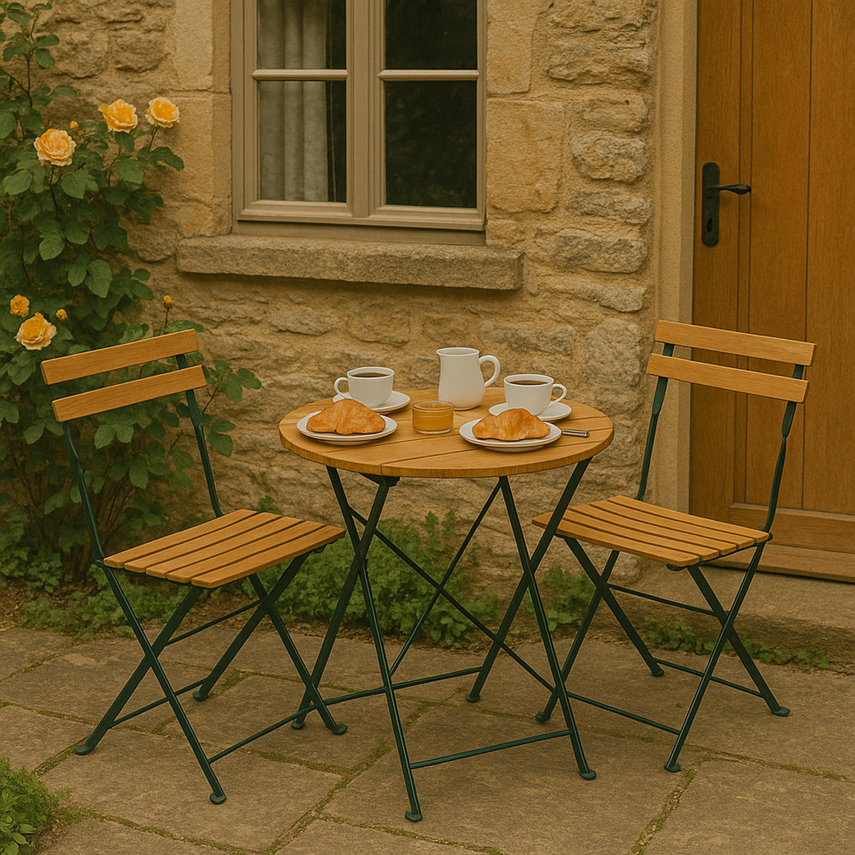 KLAPPTISCH Bad Belzig aus Robinienholz 77 cm rund, Stahlgestell Grün - Braun, Holz (77/77/72cm) - TPFGarden