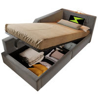 POLSTERBETT Einzelbett 90/200 cm aus Samt mit Stauraum, Leselampe und USB-C Grau - Grau, Textil (90/200cm) - Modenvie