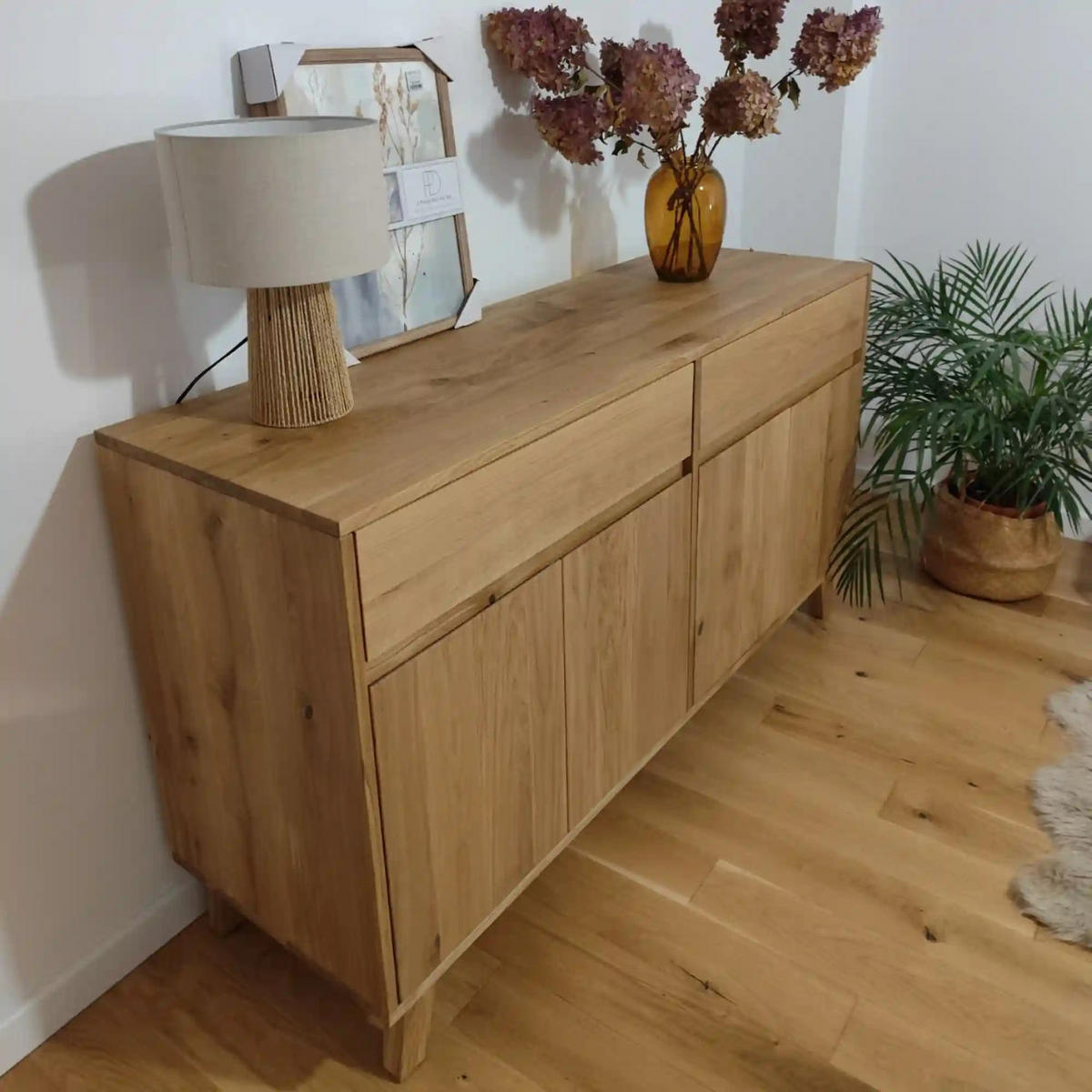 KOMMODE aus Eichenholz mit 2 Schubladen und 2 Schränken NESS I - Eichefarben, Eichenholz/Holz (180/90/45cm) - Rawood Furniture