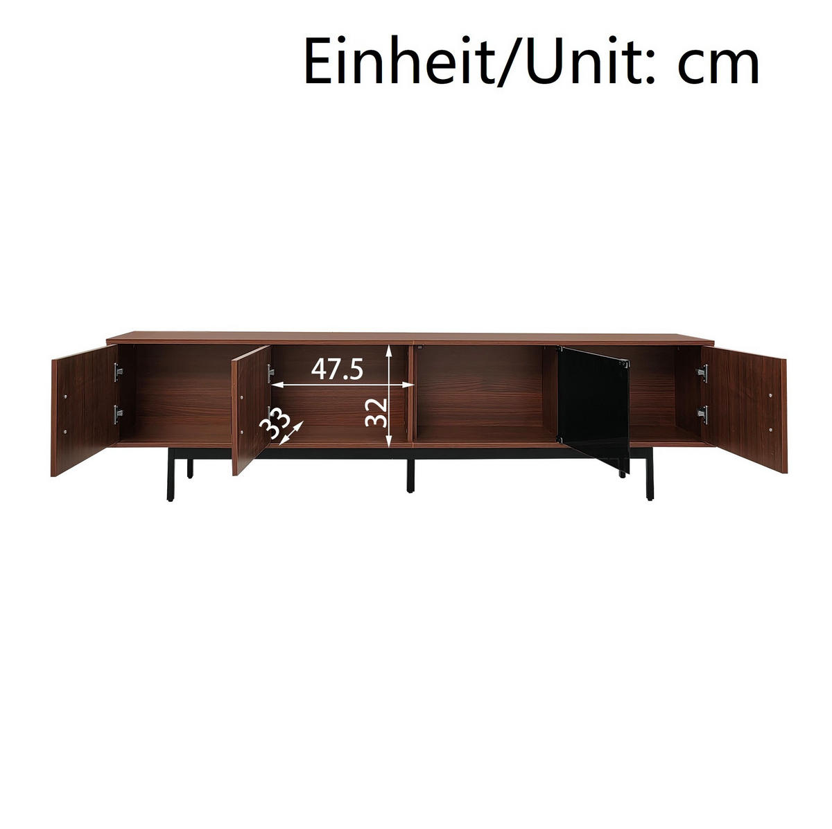 TV-LOWBOARD 200/35/53 cm mit LED-Beleuchtung und Glaselementen - Schwarz, Holzwerkstoff (200/53/35cm) - BEAOK