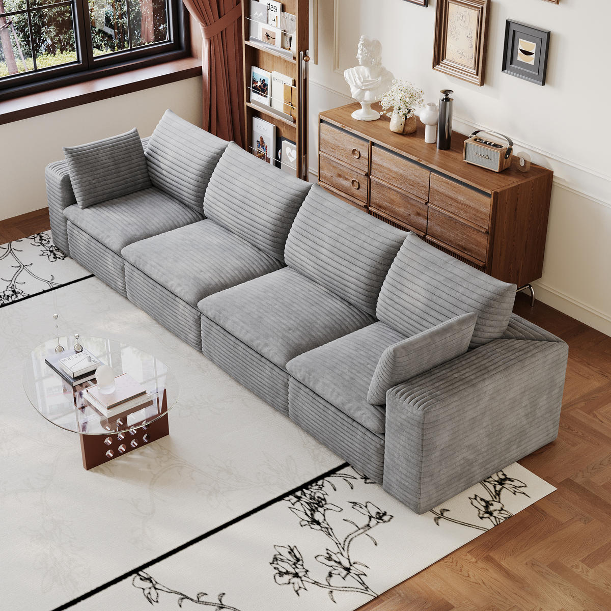 4-SITZER-SOFA DE-34773 mit abnehmbare Polsterung Grau - Grau, Textil (90/60/340cm) - ComfortXL