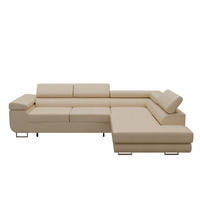 ECKSOFA VEMO EDGE Rechts Creme Velour-Stoff mit Bettkasten und Schlaffunktion - Creme, Textil (270/200cm) - Barchello