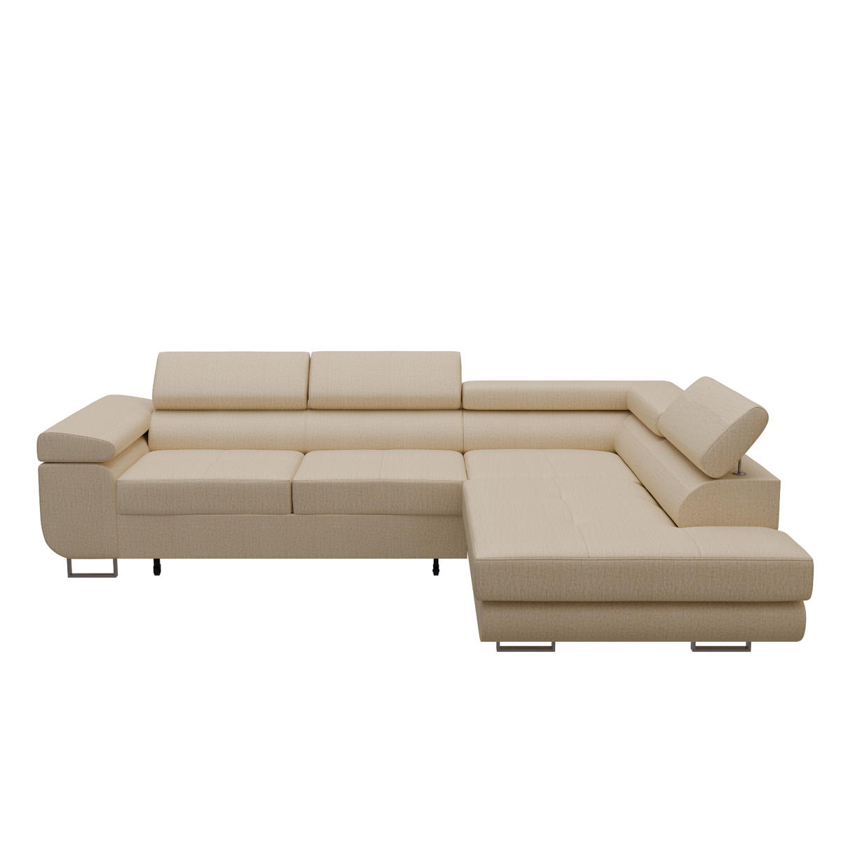 ECKSOFA VEMO EDGE Rechts Creme Velour-Stoff mit Bettkasten und Schlaffunktion - Creme, Textil (270/200cm) - Barchello