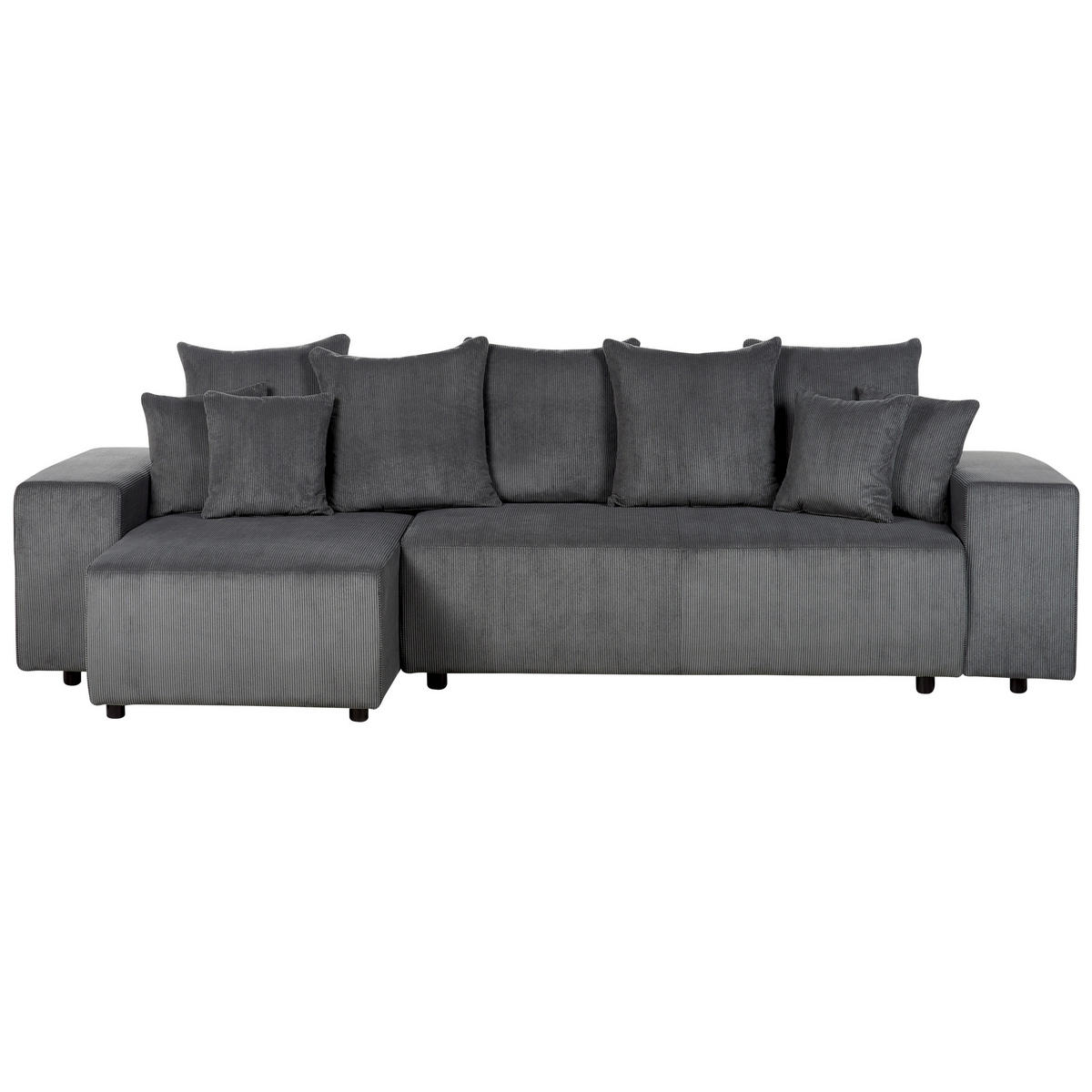 3-SITZER-ECKSOFA Cord dunkelgrau linksseitig mit Schlaffunktion Stauraum Luspa - Schwarz/Grau, Textil (294/130cm) - Beliani