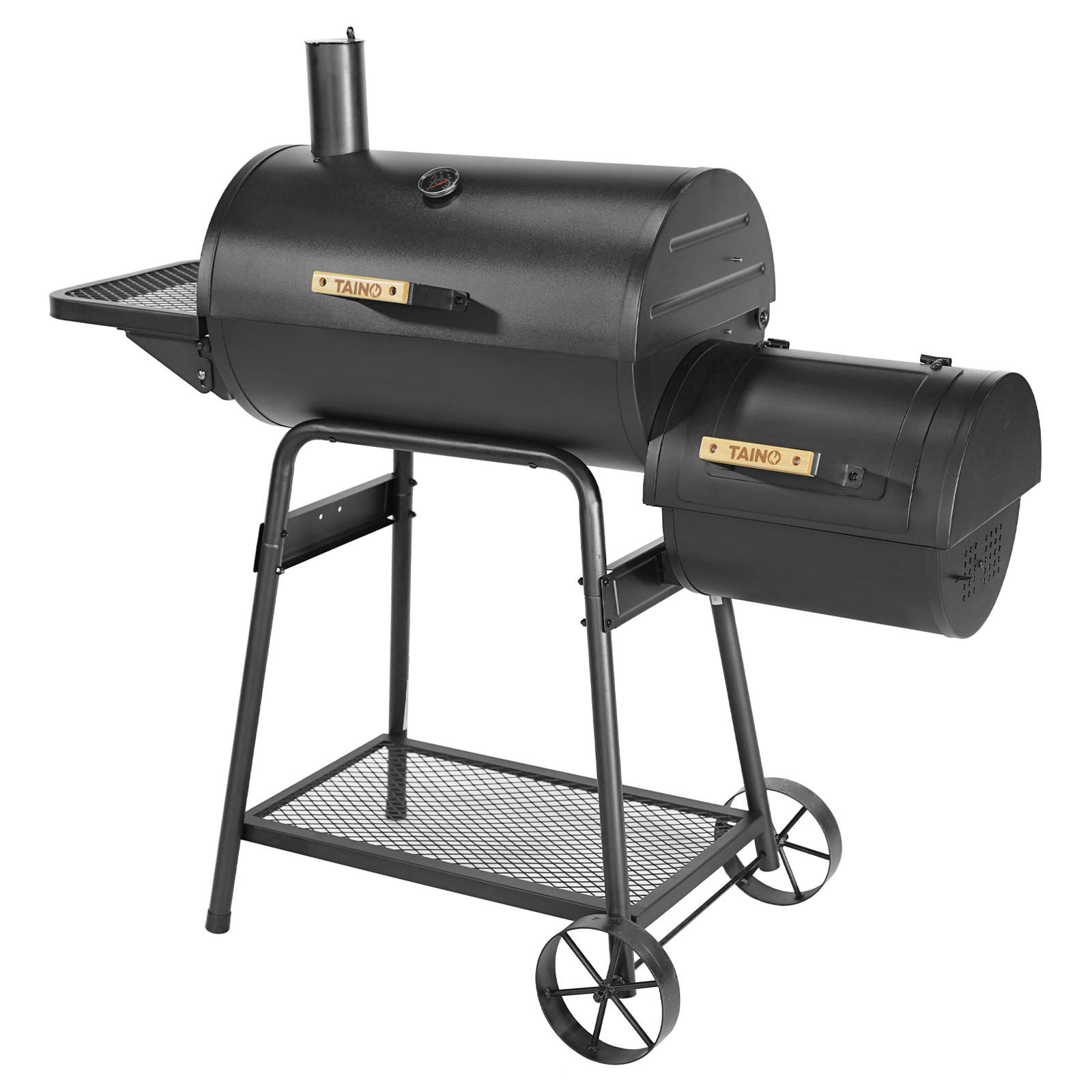 SMOKER KAMAYO Räucherofen Standgrill Holzkohle-Grill Klein BBQ Grillwagen - Schwarz, Metall (132/118/56cm) - TAINO