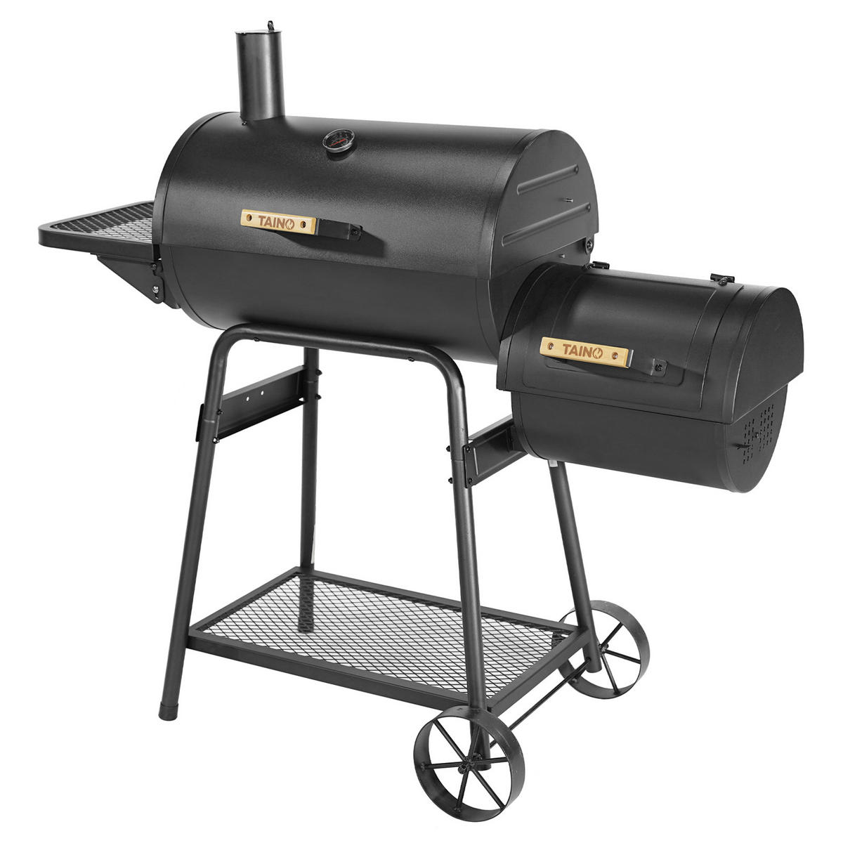SMOKER KAMAYO Räucherofen Standgrill Holzkohle-Grill Klein BBQ Grillwagen - Schwarz, Metall (132/118/56cm) - TAINO