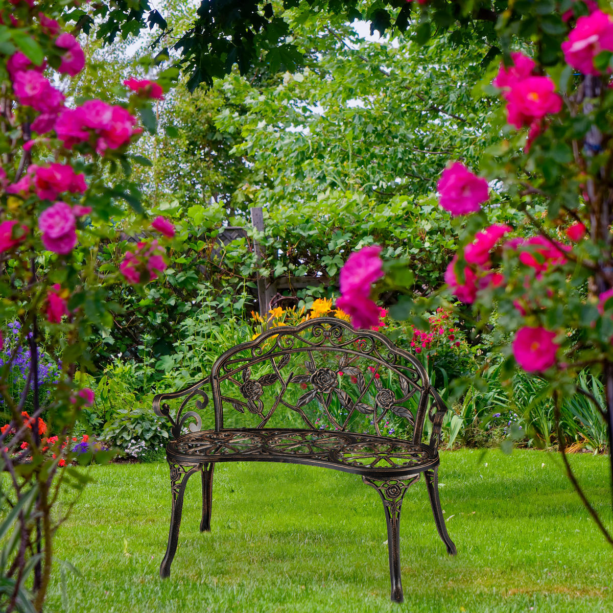 GARTENBANK - Braun, Metall (99/78/52cm) - Relaxdays