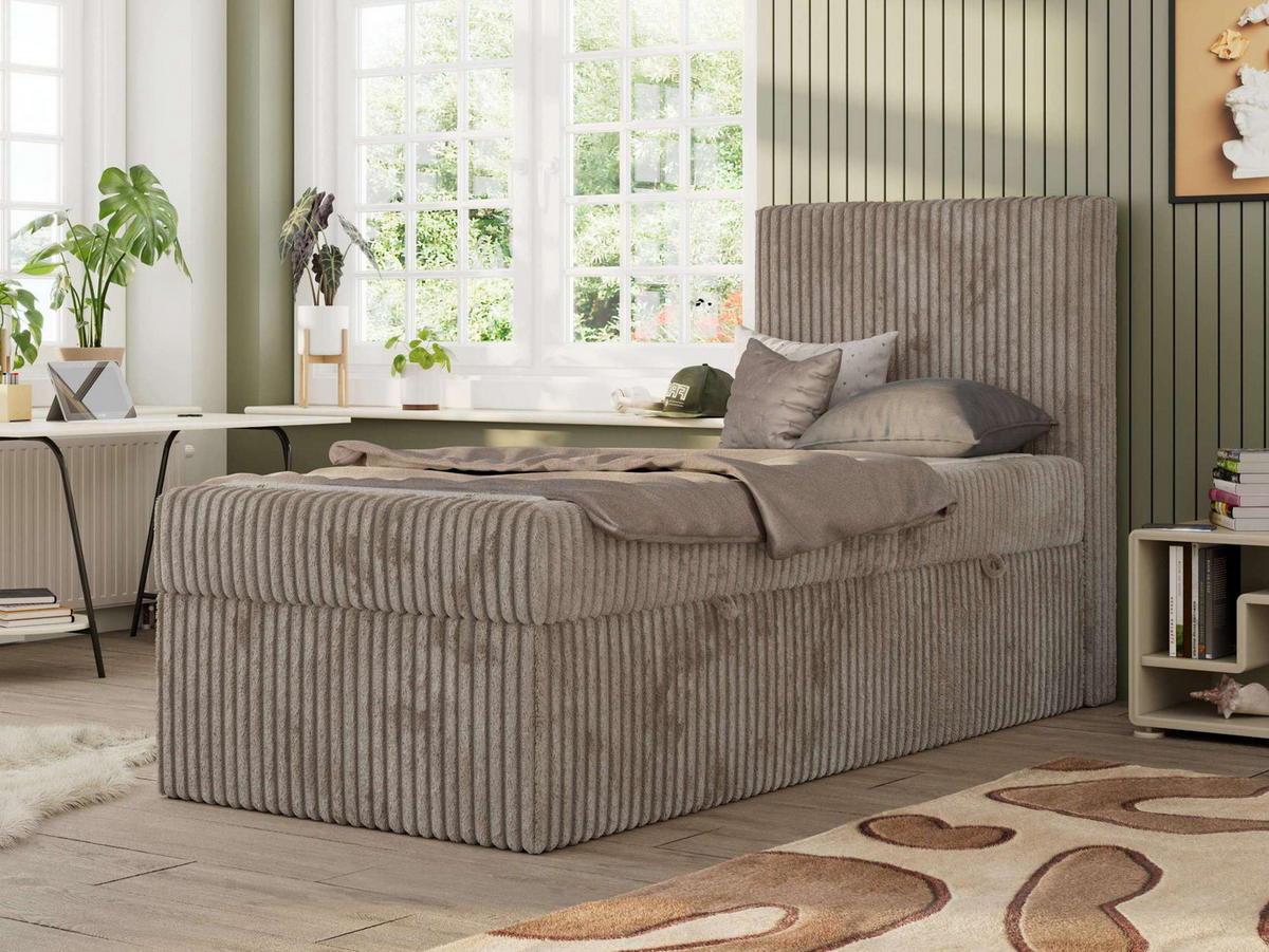 JUGENDBETT TILIO 90/200 - Hellbraun - H4 - Rechts Seite - Hellbraun, Textil (90/200cm) - MKS